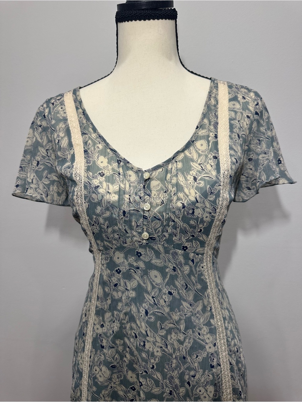RALPH LAUREN DENIM & SUPPLY Floral Lace Blue Bias Cut Cottagecore Dress Size 8 - Picture 2 of 12